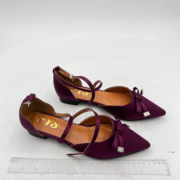 FYS Women Bowtie Pointed Toe D'Orsays Cross Ankle Strap Ballet Flats Low Heel - Picture 3 of 7